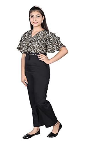 Image of Girls Flared Sleeves Printed Jumpsuit-66