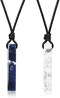 COAI Genuine Leather Cord Bar Stone Pendant Necklaces for Couples