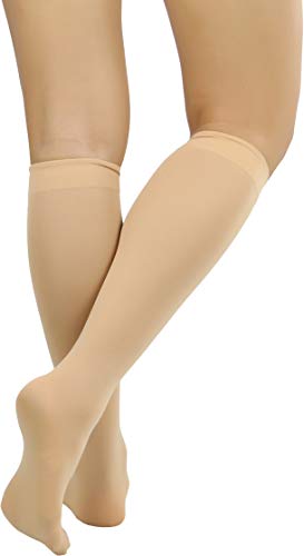 Image of ToBeInStyle Women's Opaque Knee High Nylon Fashion Socks Solid & w /Front Satin Bow