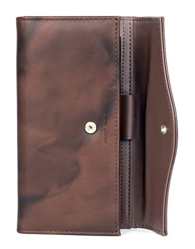 Image of Julia Buxton Heiress Leather Organizer Clutch Handbag Wallet with RFID Blocking, Mahogany