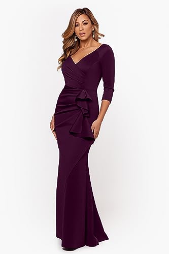 Xscape Women's Long 3/4 Sleeve V-Neck Side Ruched Gown (Reg and Petite)3