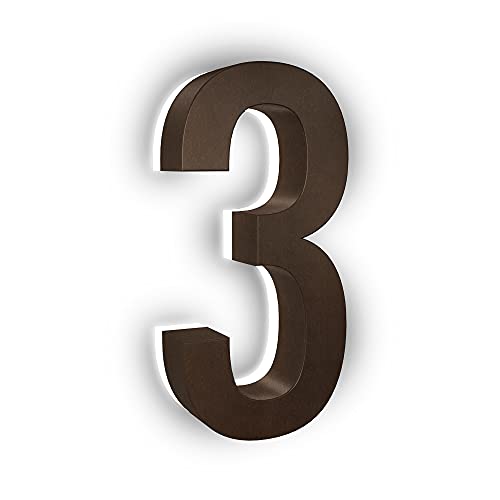 LUMANUMBERS 5 Inches Steel Backlit LED Floating Address Number, Up-Scale Modern Look, Lighted House Numbers, 3, Bronze, Illuminated House Numbers LUMANUMBERS 5 Inches Steel Backlit LED Floating Address Number, Up-Scale Modern Look, Lighted House Numbers, 3, Bronze, Illuminated House Numbers