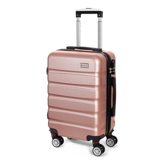 Todeco Valise Cabine 56cm, Rigide e Légère ABS+PC Valise à Main légère avec Coque Rigide, Valise de Voyage, avec 4 Doubles Roues, 56x36x22cm, Or Rose