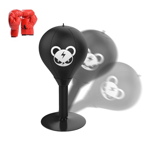 Schreibtisch‑Boxsack – Tisch‑Boxball, Mini Punchingball Saugnapf | Stressabbau Büro Ball mit Federfeder, Büro Gadget gegen Frust, Desktop Boxsack Training für Arbeit Pausen Alltag, 40 x 17,7 cm