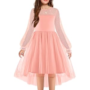 Arshiner Girls Dresses Contrast Mesh Long Sleeve Twirly High Low Birthday Party Formal Dress