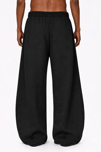 Image of JUGULAR Men's Baggy Barrel Wide Leg Loose Fit Streetwear Track Pants, Black, Pure Cotton, Elastic Waistband, Side Pockets