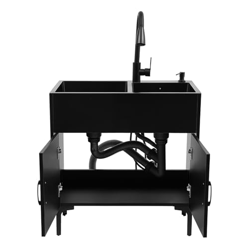 Mueble de cocina con fregadero independiente, fregadero acero inoxidable con grifo extensible y escurridor, armario bajo incluido, 75x41x78cm, para restaurantes, pastelería y cocinas profesionales