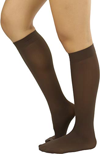 Image of ToBeInStyle Women's Opaque Knee High Nylon Fashion Socks Solid & w /Front Satin Bow