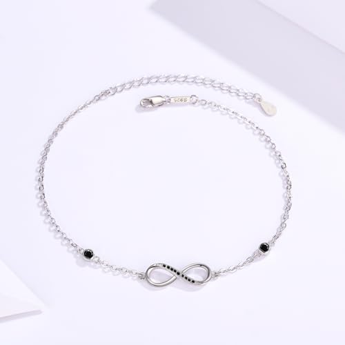 Image of MEDWISE Womens Infinity Anklet Bracelet 925 Sterling Silver Endless Love Symbol Ankle Bracelet Adjustable Plus Size Large Bracelet Gifts for her Mother's Day Gifts