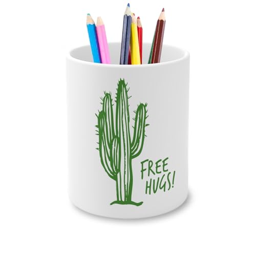 Fabulous Pot à Crayon en Céramique - Cactus Free Hugs - Plante Humour Dessin - 325 ml