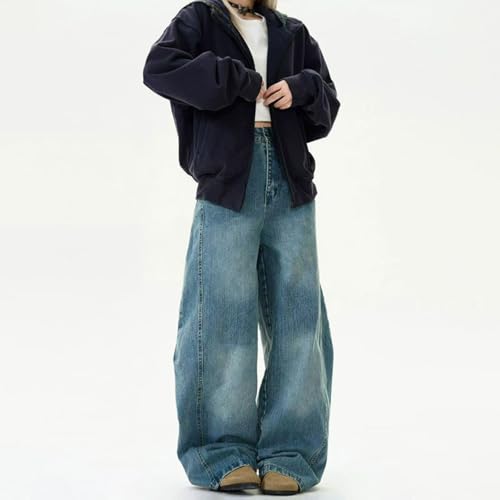 Jeans Pants Trousers Denim Retro Washed Blue Trendy Street Loose Wide Leg Casual Commuting Straight for Man3