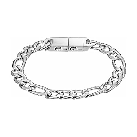 Men's Bracelet for Men Stainless Steel Bracelet Figaro Chain Hip Hop Bracelet Link Bracelet Gift for Men Women (silver,9mm,20cm) Cover
