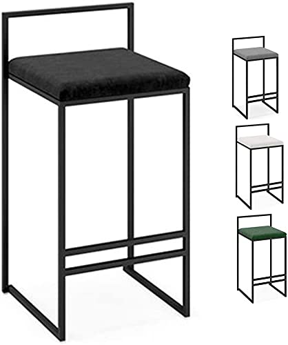 Tabourets de bar en velours noir lot de 2 chaises de comptoir de cuisine hauteur 60cm pieds métal