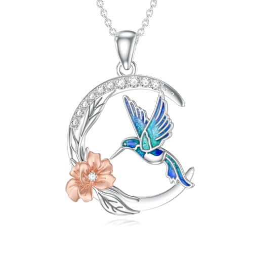 Diamond Hummingbird Necklace for Women 925 Sterling Silver Hummingbird Pendant Necklace Animal Jewelry Christmas Birthday Gifts for Mom Wife Girlfriend