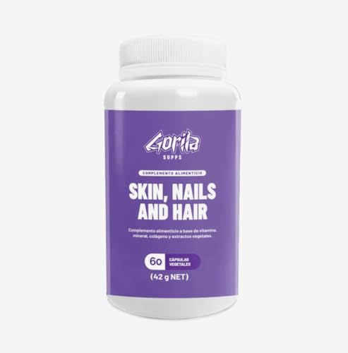 BIOTINA para Cabello, Uñas y Piel - Suplemento en Cápsulas Vegetales, 60 Cápsulas, con Silicio, Zinc, Biotina, Colágeno y Saw Palmetto para Fortalecer Cabello, Uñas y Piel - GORILA SUPPS®