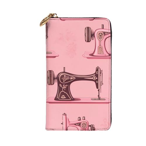 Vintage Pink Sewing Machine Prints Leather Long Clutch Wallet for Fashionable Girls and Women - Durable, Stylish, and Functional, Black, One Size2