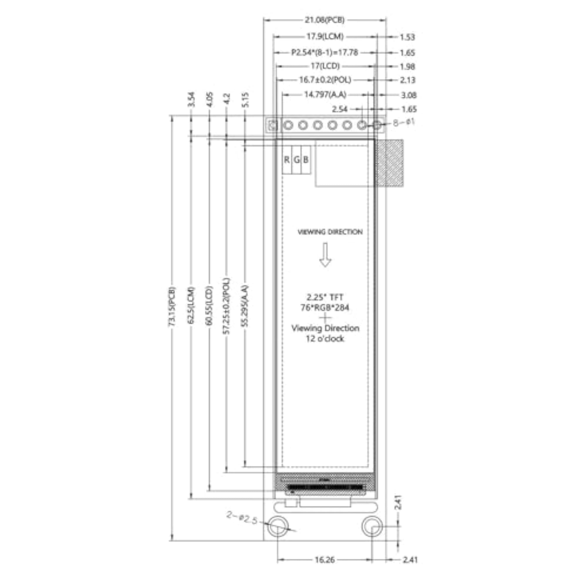LCD Display Module Full Viewing Angle TFT LCD Screen, 2.25 Inch