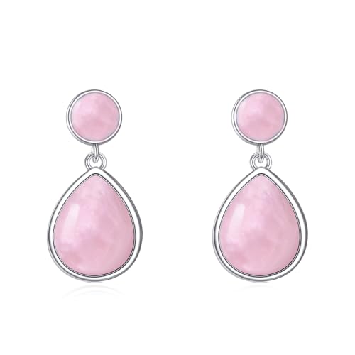 POPLYKE Rosenquarz-Ohrringe für Frauen Sterling Silber Teardrop Ohrringe Rosa Stein Schmuck Geschenk für Frauen (Rosenquarz)