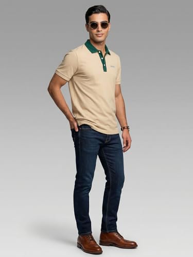 Image of Veirdo Men's Polo T-Shirt Regular Fit, Half Sleeve Contrast Collar Tee, Solid Color Summer Wear, Comfortable Travel, Casual & Office Styling (Sizes S-2XL)