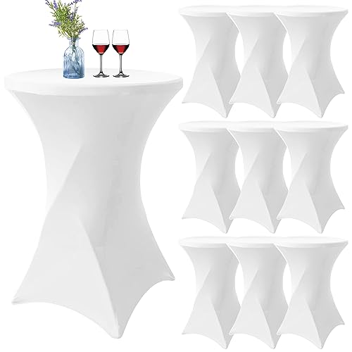 YMHPRIDE Lot de 10 Blanc Housse pour Table Haute, Nappe Mange Debout 80x110cm Blanc Nappes à Coins Carrés Extensibles en Spandex pour Cocktail Mariage...