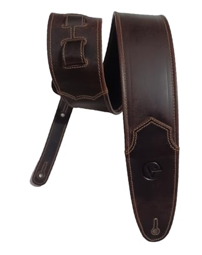 Image of Leather Guitar Strap for BASS,ELECTRIC,ACOUSTIC,HEAVY GUITARS, 3 inch inches wide With Mesh Fabric Wrapped Foam soft Padded. Adjustable From 42 To 56 inches. (VEG-0012)