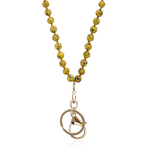 Lanière porte-badge en perles de cristal et daim jaune moutarde avec crochet