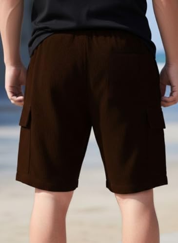 Image of SMOWKLY Authentics Classic Men's Polycotton Ribbed Cargo Stretch Shorts |Half Pant with Drawstring & 4 Pockets | Lightweight & Quick Dry | Men Shorts Casual |Summer Shorts Pant for Men