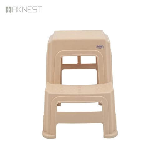 Image of Oaknest Supreme Multipurpose Plastic 2-Step Stool for Kids & Adults - Anti-Slip Lightweight Stepping Stool for Kitchen, Bathroom & Home - Marble Beige, 2 Piece