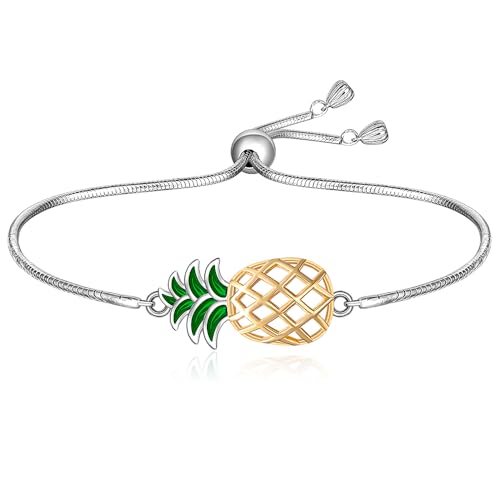 Pineapple Bracelet for Women Sterling Silver Pineapple Bracelets Upside Down Yellow Pineapples Jewelry Summer Valentines Gifts