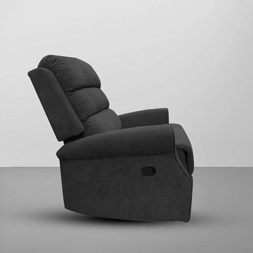 Image of Comfy Fabric 1 Seater Recliner Sofa, Premium Upholstery with Soft Padding & Comfortable Cushions, Manual Recliner Chair for Home & Living Room | Black
