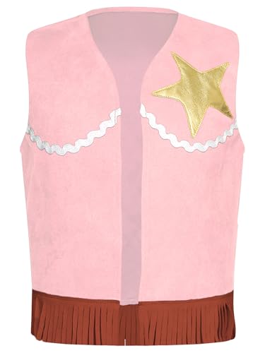 renvena Cowboy Cowgirl Fringe Vest for Kids Sleeveless Open Front Waistcoat Vest Western Dress Up