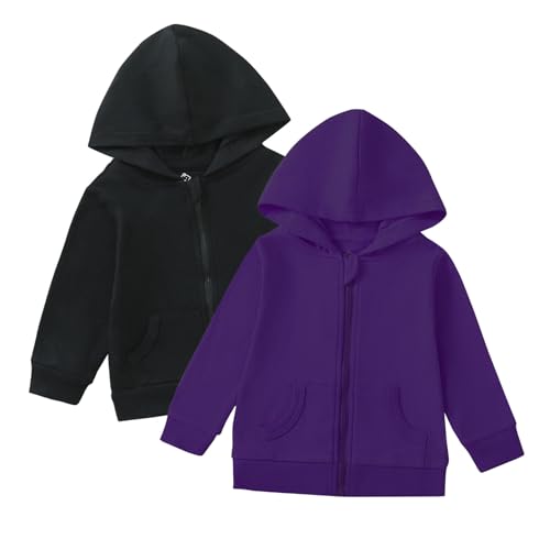 ROMPERINBOX Toddler Zip Up Hoodie for Boy Girl, 2 Pack Long Sleeve Lightweight Thin Sweatshirts Jacket with Pockets 2-5T
