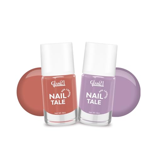 Image of Glam21 Nail Tale- Nail Lacquer|Multicolor|Quick Drying Nail Polish| Glossy Gel Finish Nail Kit | Highly Pigmented & Long Lasting | Chip Resistance|9ml Each| Pack Of 2 (Shade-11-12)