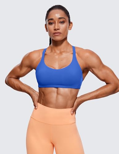 Image of CRZ YOGA Naked Feeling Criss-Cross Sports Bra | Light Support, Removable Pads, Yoga, Sleek, Strappy Back, Scoop Neck, for Women