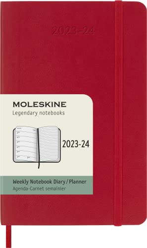 Moleskine Weekly Planner 2023-2024, Agenda 18 Meses, Agenda Académica, Agenda Semanal De Tapa Suave, Tamaño De Bolsillo 9 X 14 Cm, Color Rojo Escarlata