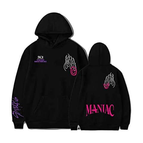 Flyself Kpop Stray Kids Hoodies Mens Womens MANIAC Cotton Long Sleeve Pullover Top Sweatshirts with Kangaroo Pockets Jumper Tops Sportswear, Black a, XL Cover