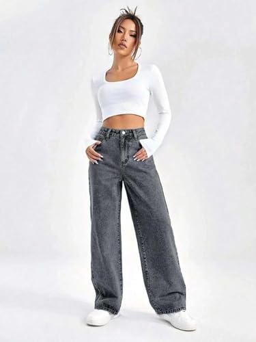 Image of Glossia Denim Baggy Jeans for Women | Stretchable High Waist Straight Fit Jeans for Women | High Rise Stretch Denim | Loose Fit Plus Size Denim (Sizes - 24 to 44) WJ81-1205-$