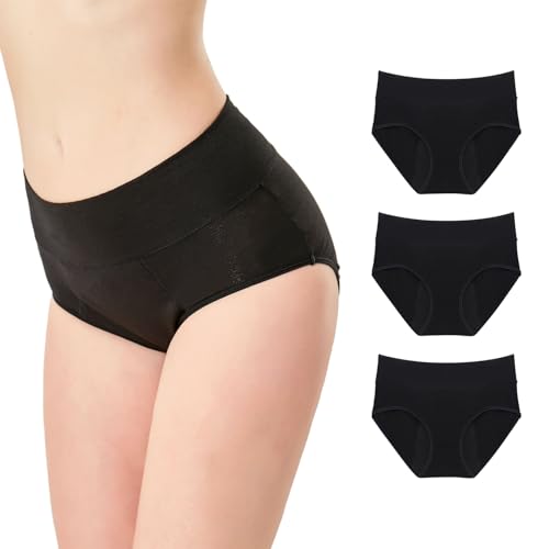 Smarthers Bragas Menstruales para Mujer Premium, Absorbentes, Lavables, Higiénicas y Cómodas, Certificado Oeko-Tex, para Todo Tipo de Flujos (FR/ES, Letras, XS, Regular, Regular, Negro (3 Pack))