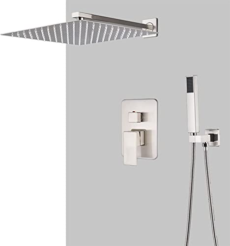 Sistema De Ducha Led, Juego De Grifo De Ducha, Grifo Mezclador De Ducha De Latón Cepillado Montado En La Pared Con Ducha De Mano Y Cabezal De Ducha De Cascada, Diseño Moderno, Fácil Instalación, 12 P