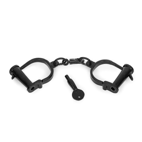 Image of Vintageware Heavy Duty Carbon Steel Indian Handcuffs with Removable Key, Black Finish, Adjustable Metal Handcuffs for Theatre, Drama, Stage Performance, Film Props & Historical Display