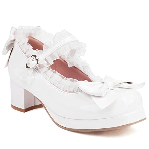 Image of LUXMAX Women Kawaii Mid Block Heel Mary Jane Rockabilly Pumps with Bow Platform Chunky Heel Cute Sweet Shoes