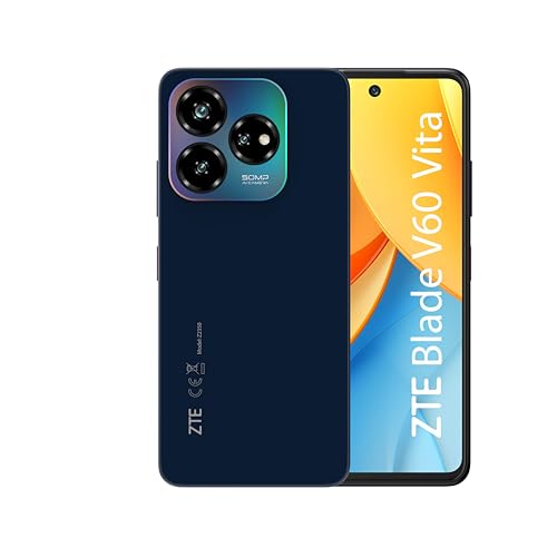 ZTE Blade V60 Vita Dark Blue - Smartphone 6.6' HD+, 256GB di memoria, Fotocamere da 50MP e 8MP, Batteria 5000mAh, 4GB di RAM, Android 13, Ricarica Veloce 22.5W, NFC, Octa-Core, Bluetooth 5.2