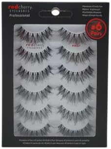 Red Cherry False Eyelashes #WSP Human Hair 6 Pairs - 100% Human Hair, Handmade, Latex-Free, Black