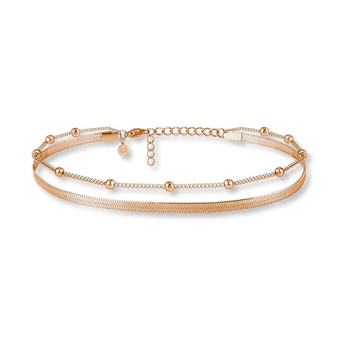 GD GOOD.designs EST. 2015 Bracelet de cheville or rose pour femme | Multi-rangs réglable | Chaîne serpent or rose | Imperméable