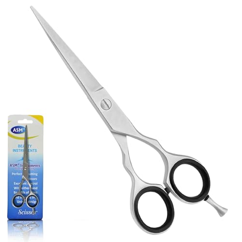 ASM Professional Hairdressing Scissors Barber Salon Scissor - Heavy Duty Stainless Steel Barbers Scissor for Crafting, Beard & Hair Cutting 6.5 - Perfect Christmas Gifts for Women & Men (Silver)