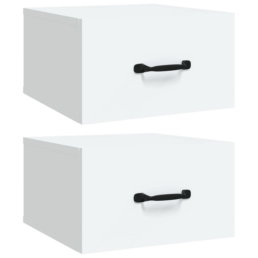 Comodini sospesi da parete, 2 pezzi, bianco, 35 x 35 x 20 cm, in legno, comodini sospesi, con molto spazio per libri e piccoli oggetti, decorazione salvaspazio