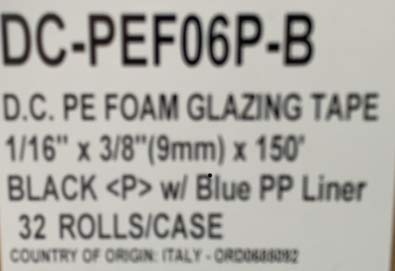 Image of Double Coated Window Glazing Tape, DC-PEF06P Width 1 /16 inch x Thick 3 /8 inch x 150' Black