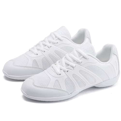 Image of Youth Cheer Shoes Girls White Cheerleading Shoes Dance Athletic Training Breathable Fabric Dancing Lightweight Competition Comfortable Sport Kids Girls Cheer Sneakers