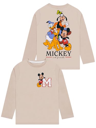Disney T-shirt para criança, t-shirt de manga comprida para menino de Mickey Mouse, t-shirts para menino com mangas compridas de pato Donald e Mickey, Idade de 2 a 8 anos, Bege, 2-3 anos