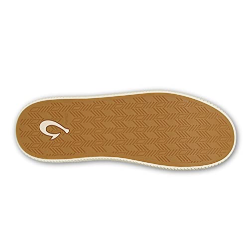 OLUKAI Mua'lli Herren Hausschuhe Premium Leder Slip On Schuhe Shearling Futter & Extra Wärme, Goldener Sand/Knochen, 46 EU
